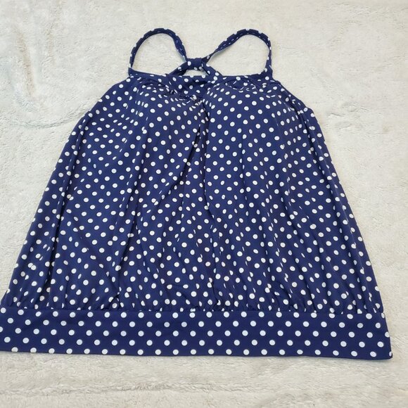Lands End Blue White Polka Dot 2 Piece Swimsuit Blouson Tankini Bottom 16 18W - Picture 8 of 11